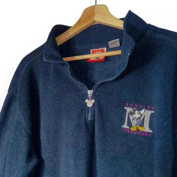 VTG 90s Disney Mickey,INC Fleece Sweatshirt Genuine Trademark Embroidered Navy L - Picture 1 of 10